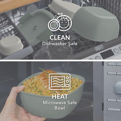 Bentgo Salad Container - 54 oz Bowl with 4-Compartment Toppings Tray, Leak-Proof Dressing Container, Reusable Fork, BPA-Free Lunch Box for Meal Prep & Food Storage; Removable Bento Tray (Khaki Green) - color: Khaki Green