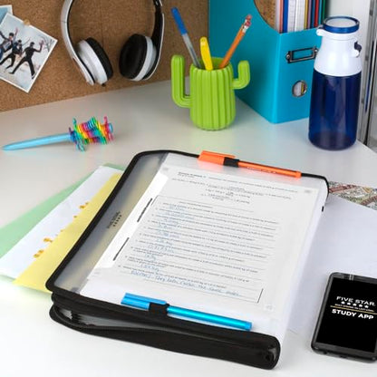 Five Star 7 Pocket Expanding File Organizer + Study App, Plastic Expandable File Folders with Customizable Tabs & Clear Cover, Holds 11" x 8-1/2", Zipper Closure, White (72508) - size: 1 Pack