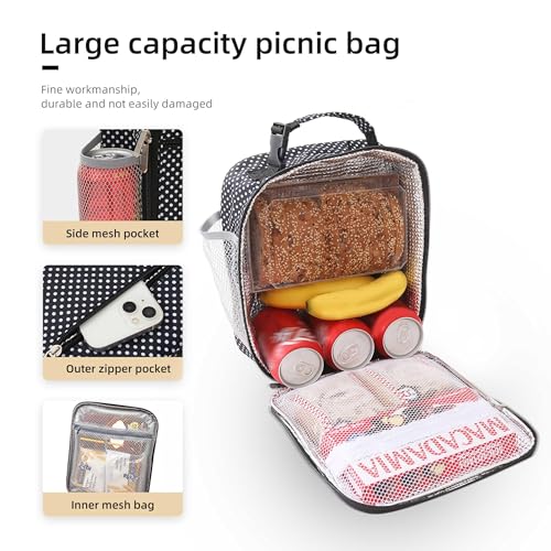 Lovoeo Lunch box Lunch bag for men women Insulated Lunchbox Lunch bags for Work Picnic Travel (Black polka dot) - color: Black polka dot