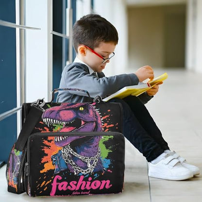 3 Ring Zipper Binder Purple Dinosaur Binders Bag with Shoulder Strap 500 Sheets Paper Organizer Trapper Keeper Documents Storage File Folder for School Office - color: A1185