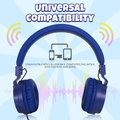 ONTA Kids Headphones for Boys Girls - Child Student Headset Wired Toddler Earphones School Teen on Ear for Ipad | Computer | Smart Phone | Amazon Fire Tablet | Laptop | Plane Travel Game, Dark Blue - color: Darkblue