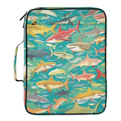Colorful Green Sharks Accordion File Organizer Expanding File Folder Zipper Binder 3 Ring with Handle 500 Sheets Capacity Document Organizer Storage Bag Multi Pockets Design - color: Colorful Green Sharks