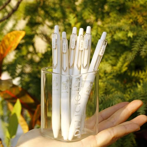 Retractable Rolling Ball Pens 0.35mm Ultra Fine Point,White Barrels,Black Gel Ink,Pack of 8,Smooth Writing For Journaling, Notetaking,Cute Office School Supplies Gifts for Women and Girls
