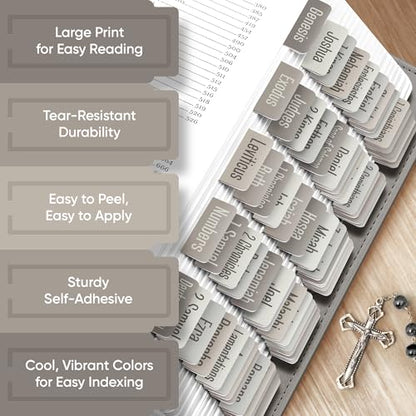EssexWares - Sandy Beige Bible Tabs for Old and New Testament, 80 Large Print Tabs for Bible Study, Water-Resistant and Durable Index Tabs for Women and Men - 1.7" Wide - color: Sandy Beige