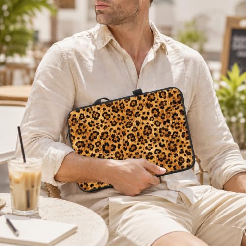 13 Inch Laptop Case Sleeve with Handle, Shockproof Slim Carrying Case | Soft Lining Computer Bag for MacBook Air 13 M3/M2/M1, MacBook Pro 13/14, iPad Pro 13 M4, Brown Leopard Print - color: Brown Leopard Print, size: 13-14 inch