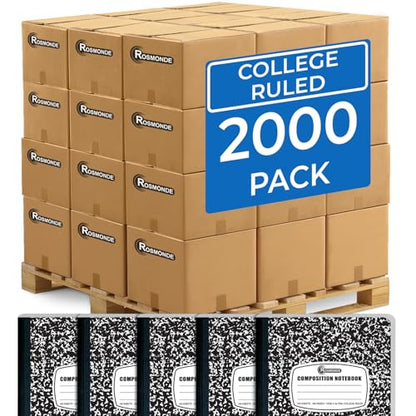 Rosmonde 2000 Pack (Pallet) Composition Notebooks Bulk, College Ruled, Full Pallet of Notebooks, 100 Sheets (200 Pages), 9-3/4 x 7-1/2, Bulk Notebooks for School, College & Office, 4-7 Days Transit - size: 2000 Pack, style: Black Marble