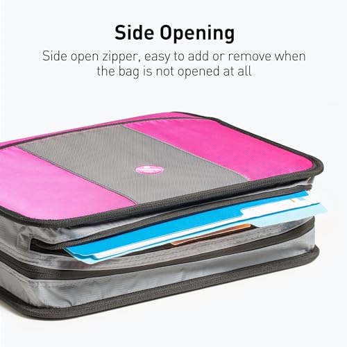 3-Inch Zipper Binder, 3 Rings Binder with Expanding File and Shoulder Strap, Rose - color: Rose