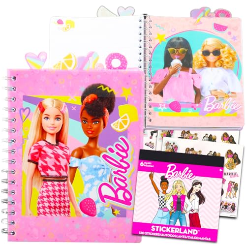 Barbie Journal for Girls - Bundle Spiral Notebook, Sticky Notes Pen Plus Stickers Tabbed Notebook for Kids
