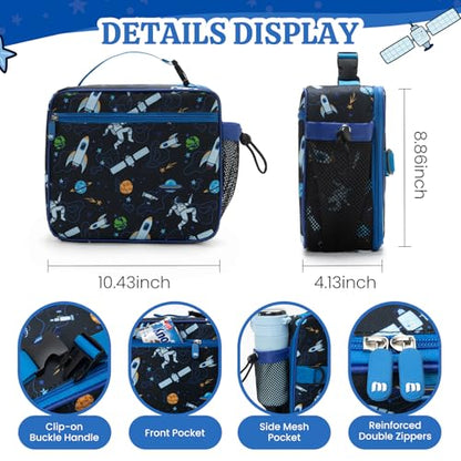 MEXS Lunch Bag for Kids, Insulated Lunch Box Girls Boys, Durable Lunch Tote(adjustable) with Water Bottle Holder/Water-resistant Lining, Toddler Lunch Picnic Cooler Bag for School Travel (Astronaut) - color: Astronaut