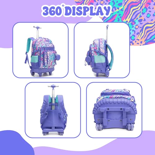 Rolling Backpacks for Kids Backpack for Girls with Lunch Bag Pencil Case 16.5" Kids Backpack with Wheels Roller Backpacks for Girls - color: Lanzitiaowen