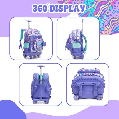 Rolling Backpacks for Kids Backpack for Girls with Lunch Bag Pencil Case 16.5" Kids Backpack with Wheels Roller Backpacks for Girls - color: Lanzitiaowen