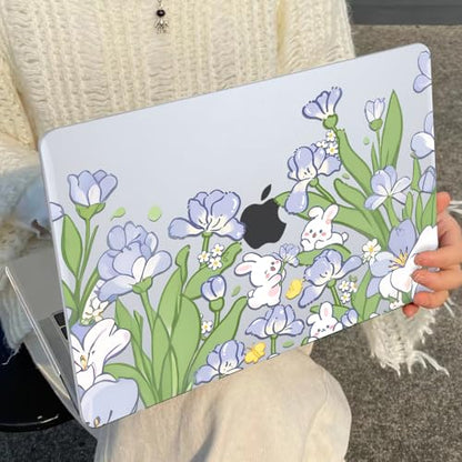 for MacBook Neo 13 inch Case 2026 A3404 Cover with A18 Pro Chip, Ultra-Thin Printed Pattern Plastic Hard Shell Case Anti-Scratch Protective Case & Keyboard Skin & Screen Film, Cute Rabbits - color: Cute Rabbits
