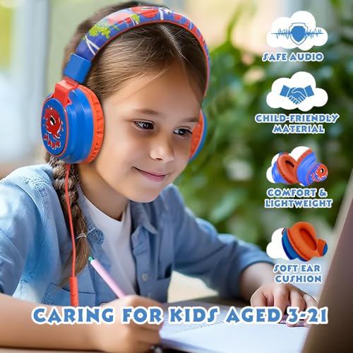 MIDOLA Kids Headphones for School Learning,Volume Limited 85/94dB, Foldable Lightweight Over-Ear Wired Headphones for Kids Toddler Girls Boys 3.5mm for Pad,Headsets with Built-in Mic Cartoon Blue - color: Blue Cartoon