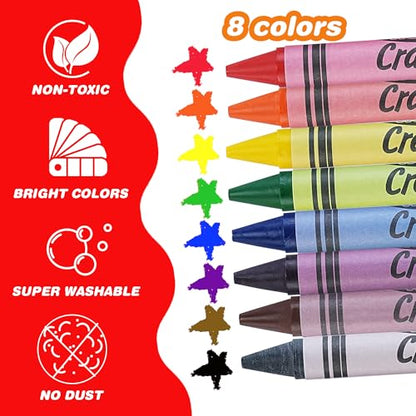 WOSWEL Super Washable Jumbo Crayons Bulk - 12 Packs With 8 Bright Colors, Non-Toxic Easy-Grip Fat Crayons for Toddlers Ages 1-3 2-4, Classroom Party Favor School Supplies