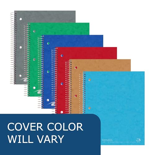 ROARING SPRING 3 Subject Spiral Notebook, 11" x 9", College Ruled, 120 Perforated Sheets, Assorted Eco Press Covers, 3 Double Storage Pockets, Made in USA - size: 11" x 9" 120 Sheets, style: Single Notebook