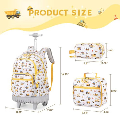 Rolling Backpack for Boys, 3PCS Roller School Backpacks for Boys with Lunch Bag and Pencil Pouch, Kids Bookbag School Bag with Wheels for Kindergarten Elementary Middle School Travel - color: Grey Truck