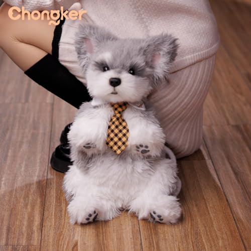 Chongker Dog Shaped Backpack, Handmade Realistic Stuffed Animals Backpack, Cute Dog Plush Bag - style: Schnauzer-silver