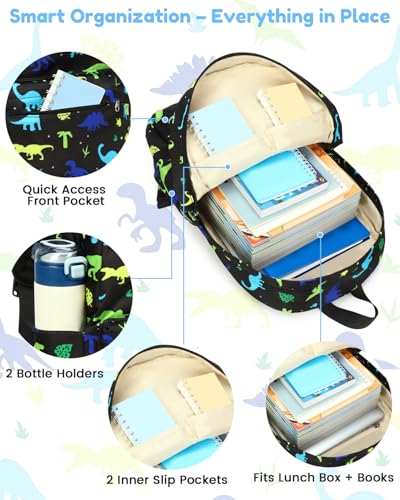 CAMTOP Backpack for Kids, Boys Girls Preschool Backpacks with Lunch Box Toddler Kindergarten School Bookbag Set (Dinosaur Blue Green) - color: Dinosaur Blue Green