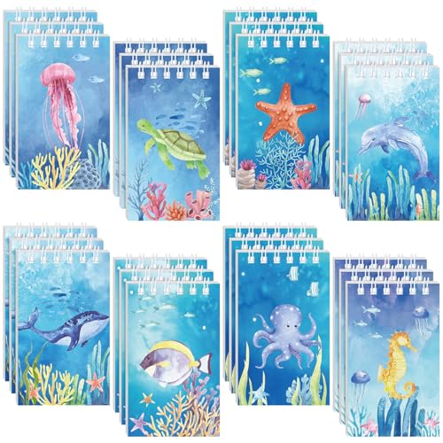 Nezyo 24 Pcs Mini Ocean Animals Notebooks Under the Sea Party Favor Set Sea Animal Pocket Notepads Underwater World Memo Books for Kids Classroom Rewards Birthday Party Gifts Favor