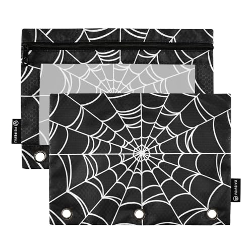 Goth Spider Web Pencil Pouches for 3 Ring Binder2 Pack | Ring Binder Pencil Case With Zipper Reinforced GrommetsPencil Bags for Office Organizers - color: Goth Spider Web