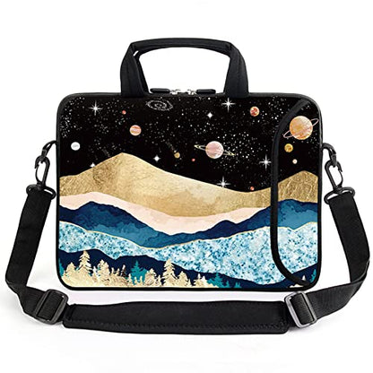 AMARY 13" 13.3" laptop sleeve chromebook case adjustable shoulder strap with handle accessory pocket (Mountains Galaxy) - color: Mountains Galaxy