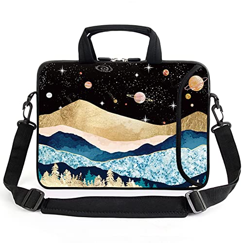 AMARY 13" 13.3" laptop sleeve chromebook case adjustable shoulder strap with handle accessory pocket (Mountains Galaxy) - color: Mountains Galaxy