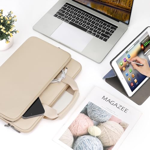 DOMISO 14 inch Laptop Case Sleeve Protective Cover Compatible with MacBook Air 15 M4 M3 M2,MacBook Pro,14-15 inch HP Dell ASUS Lenovo Chromebook,Waterproof Computer Bag with Handle,Beige - color: Beige, size: 14 inch