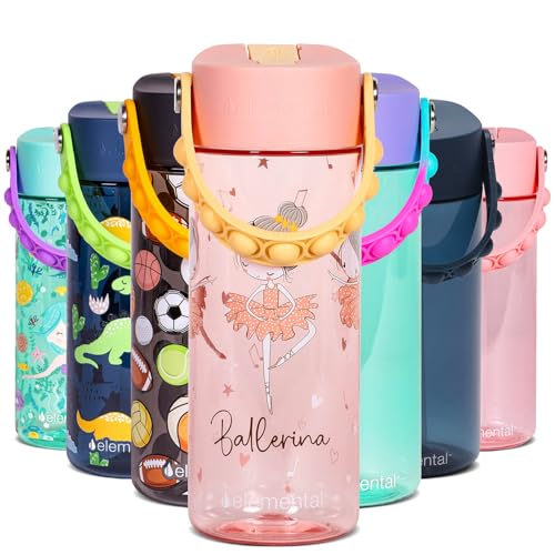 Elemental Water Bottles for Kids - Splash Kids Water Bottle for School with Pop-it Handle - BPA Free Tritan Plastic Water Bottle with Straw Leak Proof when Spout is Closed - Ballerina - 18oz - color: Ballerina