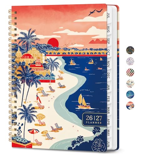 Planner 2026-2027, Academic Planner Weekly and Monthly, Jul 2026 - Jun 2027, Spiral Bound School Planning Tool with Tabs and Pocket, Perfect for Students & Teacher, 6.3" x 8.5", Coastal Sunset - color: M-Coastal Sunset, size: 6.3"x8.5" (A5)
