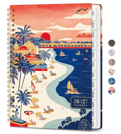 Planner 2026-2027, Academic Planner Weekly and Monthly, Jul 2026 - Jun 2027, Spiral Bound School Planning Tool with Tabs and Pocket, Perfect for Students & Teacher, 6.3" x 8.5", Coastal Sunset - color: M-Coastal Sunset, size: 6.3"x8.5" (A5)