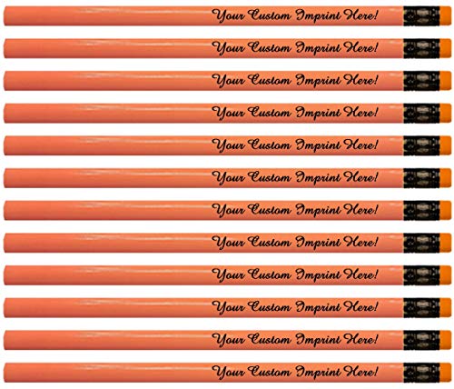 Personalized Pencils Round Neon Colors Custom Imprinted with your Name - Text - Logo - Message- 12 pkg - Made in USA - Customizable - Great Gift Idea (Neon Orange) - color: Neon Orange