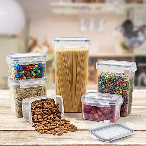 Wildone Airtight Food Storage Containers with Lids, 14PC Plastic Kitchen Containers Storage Set for Pantry Organization and Storage, Cereal, Flour and Sugar Containers, Include 20 Labels & Pen | For Spaghetti, Pasta, Dry Food, Flour, Sugar, Plastic Canist
