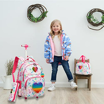 School Kids Rolling Backpack for Girls With Wheels Trolley Wheeled Backpack - color: Red-220224-l