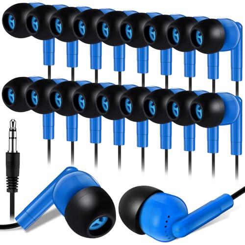 Kanayu 50 Pack Wired Earbuds Bulk for Classroom Ear Headphones Wired Basic Student Earbuds No Microphone with 3.5MM Jack for Class Laptop School Library, Individually Bagged (Dark Blue) - color: Dark Blue