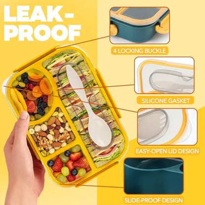 Bento Box for Adults,4 Compartments Lunch Box, Snack Containers Reusable Lunch Containers Drop-Proof, Dishwasher Safe & Made with BPA-Free Materials, Dark Blue - color: Dark Blue