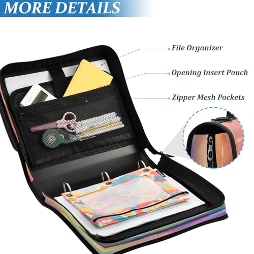 3 Ring Zipper Binder Cartoon Dinosaur Binders Bag with Shoulder Strap 500 Sheets Paper Organizer Trapper Keeper Documents Storage File Folder for School Office - color: A1121