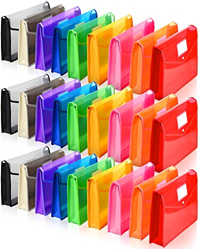 Epakh 27 Pack Plastic Expanding File Folders Expandable File Folder with Snap Closure for Document Transparent Waterproof Document Organizer Holder for School Office Home (Bright Color) - color: Bright Color