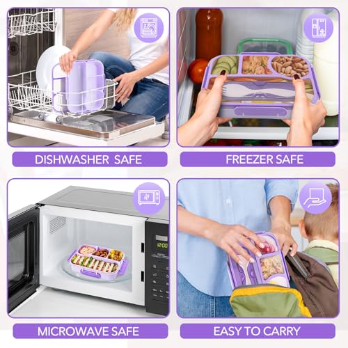 EASYFUN Bento Box Adult, Lunch Box, 4-Compartment Lunch Containers, Drop-Proof, Dishwasher Safe & Made with BPA-Free Materials (Purple) - color: Purple