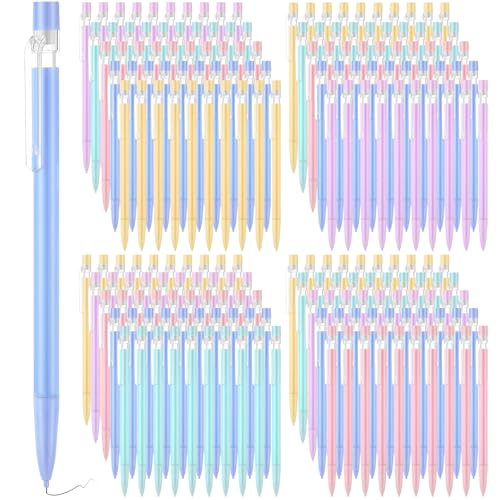 Fuyoooo 200 Pcs 0.7mm Mechanical Pencils with Eraser Bulk, Colorful Mechanical Pencil 0.7mm for Office Classroom Back to School Supplies School Student Writing Drawing Sketching(Multicolor) - color: pink, yellow, green, blue, purple