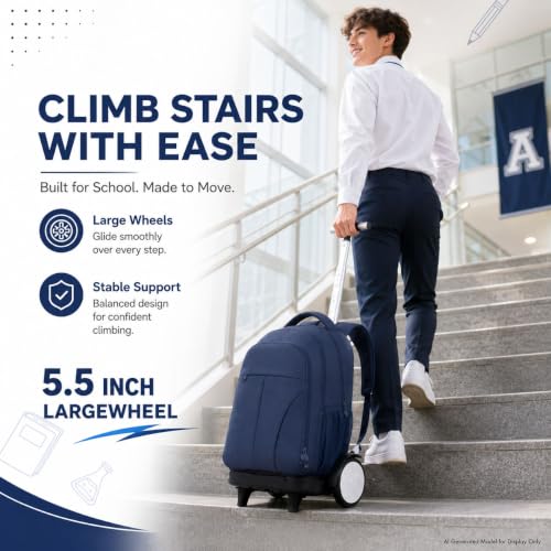 gxtvo Large Wheels & Quiet Glide | Men & Women Roller Backpack with Wheels - Water-Resistant Wheeled Bag with Lunch Box for Office, Travel & College - Blue - color: Rolling Backpack Reflective Blue