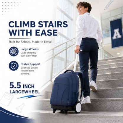 gxtvo Large Wheels & Quiet Glide | Men & Women Roller Backpack with Wheels - Water-Resistant Wheeled Bag with Lunch Box for Office, Travel & College - Blue - color: Rolling Backpack Reflective Blue
