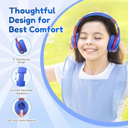 EarFun K2 Kids Bluetooth Headphones, Kids Headphones with Volume Limited, 40H Playtime, Built-in Mic, Stereo Sound, Foldable Over-Ear Headphone for School/Travel/iPad/Tablet, Blue - color: Navy Blue