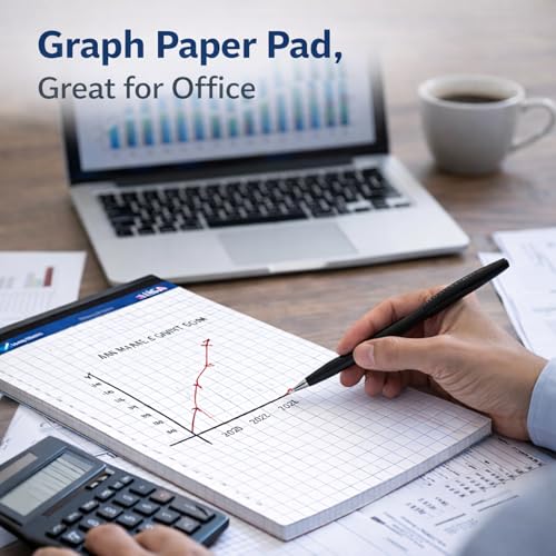 Graph Paper Pads 8.5 x 11, 4x4 Quad Ruled Graph Paper, 2 Pack, 50 Sheets Per Pad, White Graphing Paper Notebook with Sturdy Back & Micro-Perforated Pages, Made in USA, for School, Math, Drafting & Office - color: White