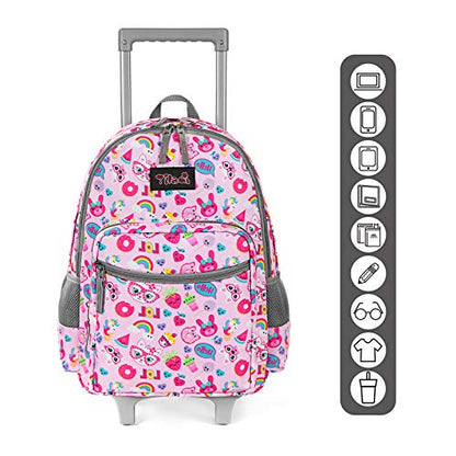 Tilami Rolling Backpack 18 inch Double Handle with Lunch Bag Wheeled Kids Backpack for Girls and Boys, Pink Cat - color: Pink Cat