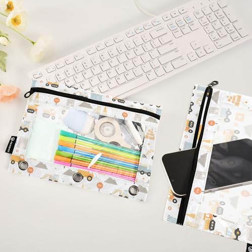 Monster Truck White Binder Pouches 3 Ring for Boys Girls School Office College Supplies Roadster Racing Cars Pencil Pouches Case Bag with Clear Window and Zipper 2 Pack - color: Cars