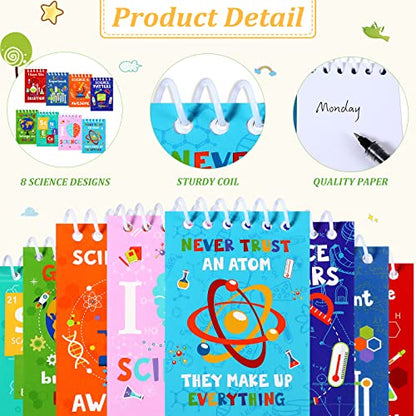 Cindeer Science Party Mini Notebooks Science Spiral Portable Notepads Bag Stuffers with 8 Designs Teacher Classroom Reward Supply for Boys Girls Planet Birthday Theme Party Favor(48 Pieces)