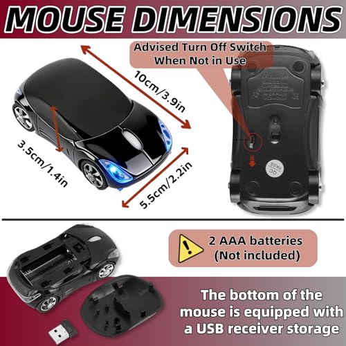 Black Wireless Mouse，Mini Car Computer Mouse，1600DPI 2.4G with USB Receiver, Ergonomic Cute Computer Mice for Laptop, PC, Windows, Mac OS (Black) - color: Black
