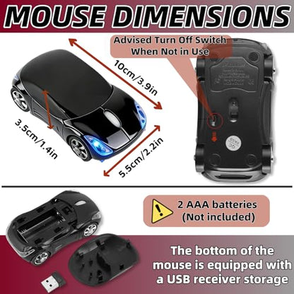 Black Wireless Mouse，Mini Car Computer Mouse，1600DPI 2.4G with USB Receiver, Ergonomic Cute Computer Mice for Laptop, PC, Windows, Mac OS (Black) - color: Black