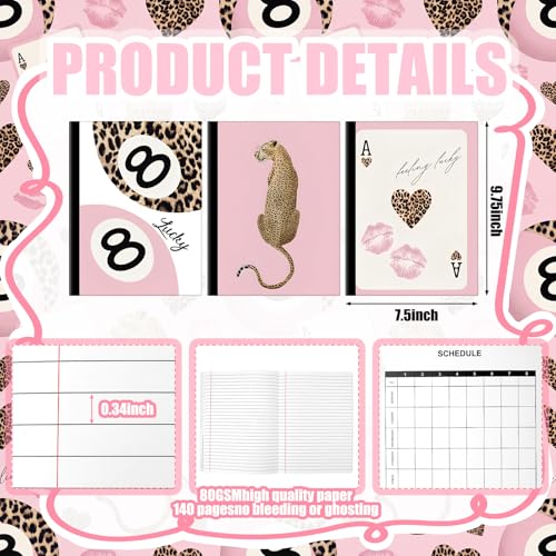 Resurhang 3 Pack Cheetah Leopard Print Notebook Preppy Pink Leopard Composition Notebook for Girl Cheetah Y2k Back to School Gift for Girls Pink School Office Supplies 7.5 x 9.75 Inch