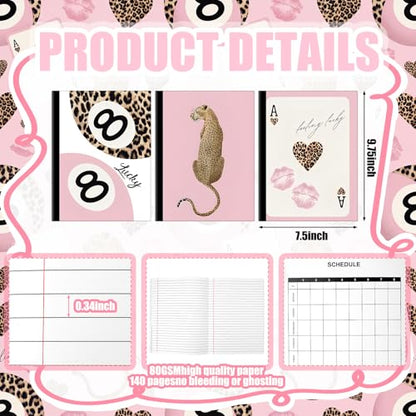Resurhang 3 Pack Cheetah Leopard Print Notebook Preppy Pink Leopard Composition Notebook for Girl Cheetah Y2k Back to School Gift for Girls Pink School Office Supplies 7.5 x 9.75 Inch